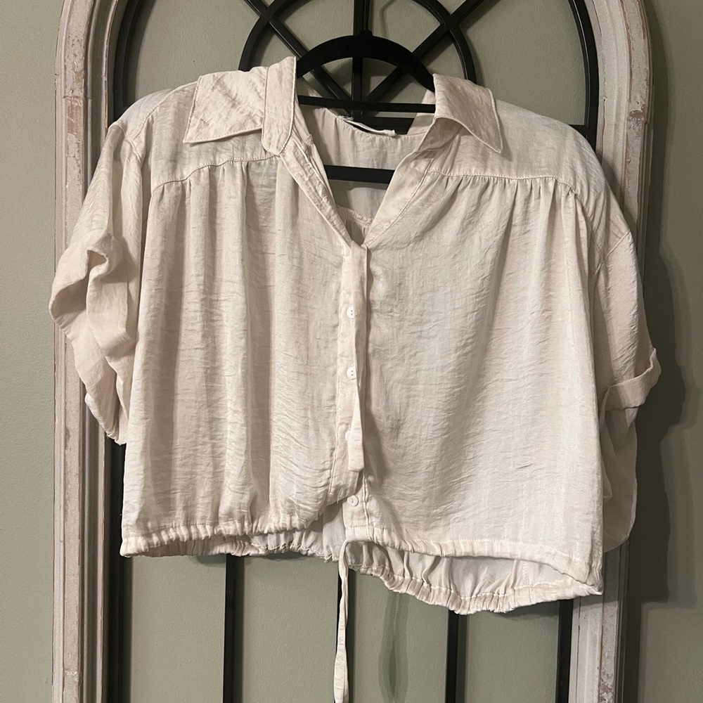 By Together Cream Button-Up Crop Top